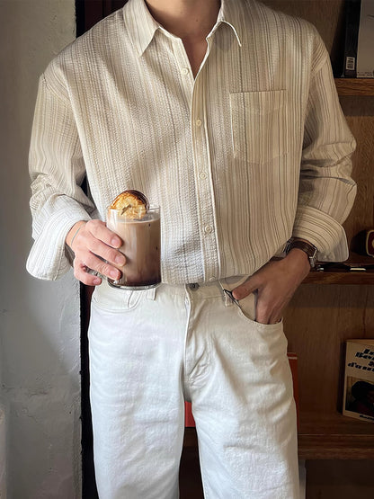 Gabriel – Chemise à Texture Automne Précoce à Rayures