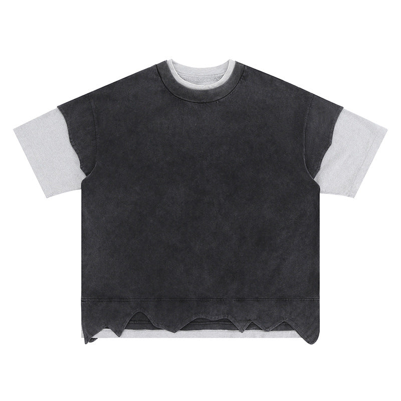 Colin – T-shirt à Manches Courtes Rétro avec Patchwork et Double Couche