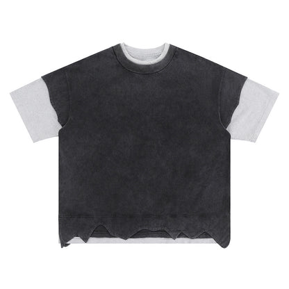 Colin – T-shirt à Manches Courtes Rétro avec Patchwork et Double Couche