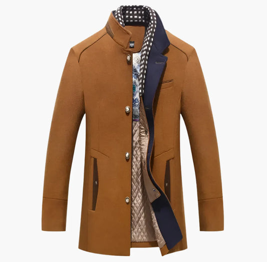 Tristan – Manteau Élégant en Laine Mélangée avec Col Contrasté