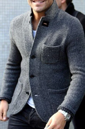 Stan – Cardigan Rétro Gris pour Hommes