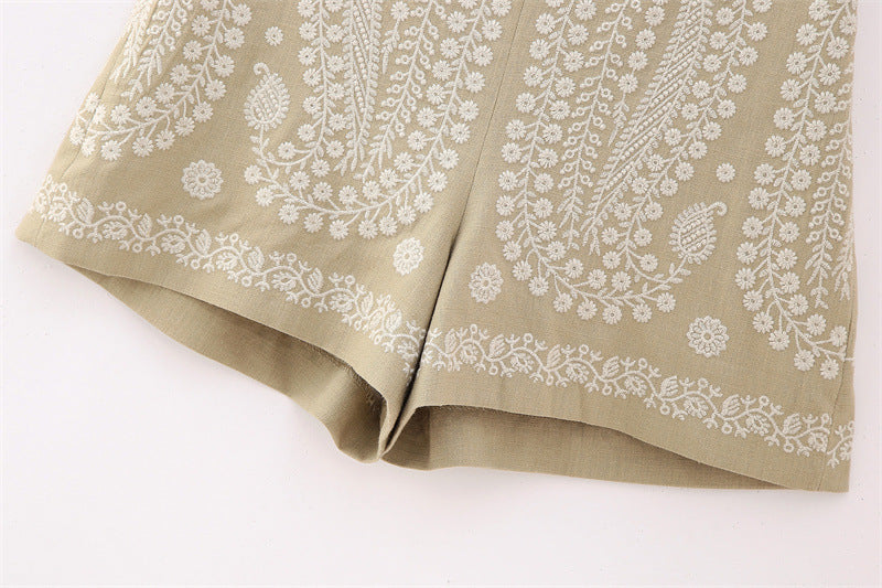 Margaret – Pantalon Évasé Brodé Contrastant