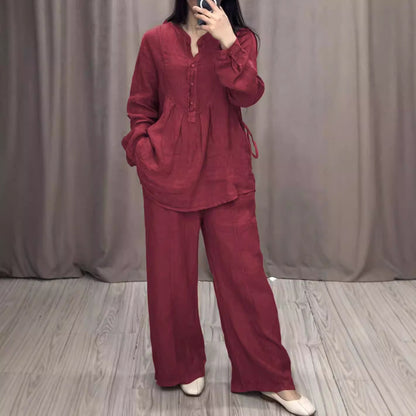 Michelle – Ensemble Casual en Coton et Lin avec Cardigan à Manches Longues