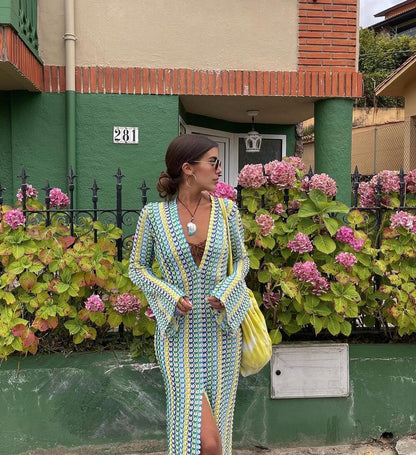 Tamara – Robe Longue en Dentelle avec Contraste de Couleurs