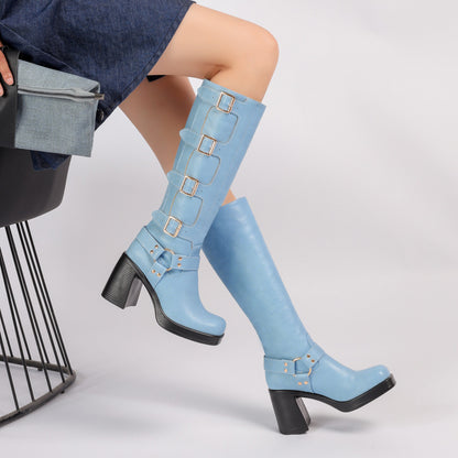 Jean – Bottes Martin à Talons Épais à Boucle et Plateforme