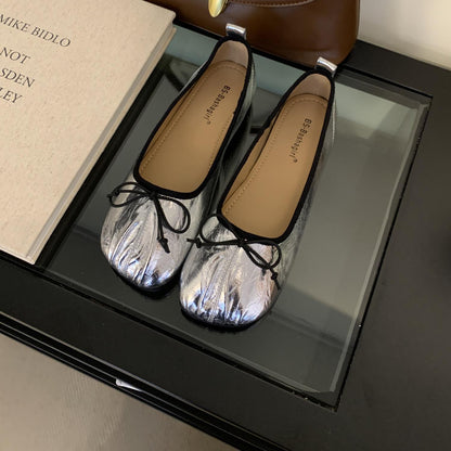Abigail – Chaussures Plates Vintage à Nœud Froissé