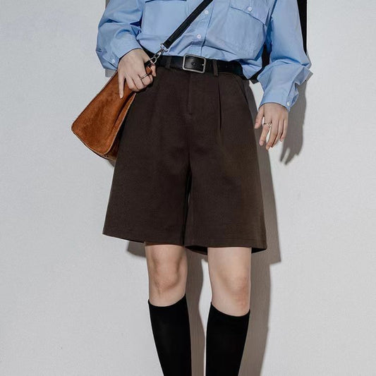 Marion – Pantalons courts larges en laine taille haute pour femmes
