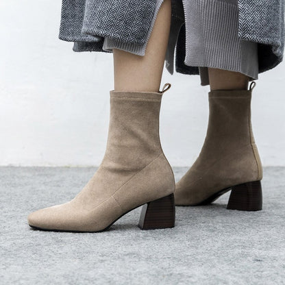 Leah – Bottes à Talons Épais pour Enfants en Velours Élastique Noir