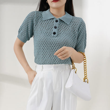 Sharon – Haut Tricoté Style Western à Col Polo