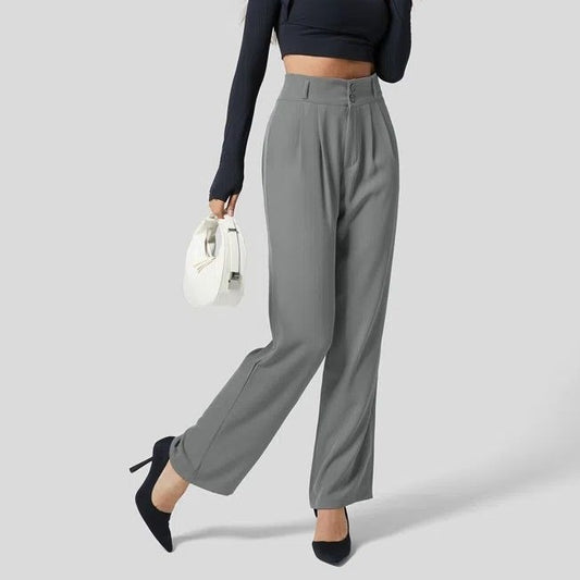 Megan – Pantalon en Soie Cool à Taille Haute avec Boutons