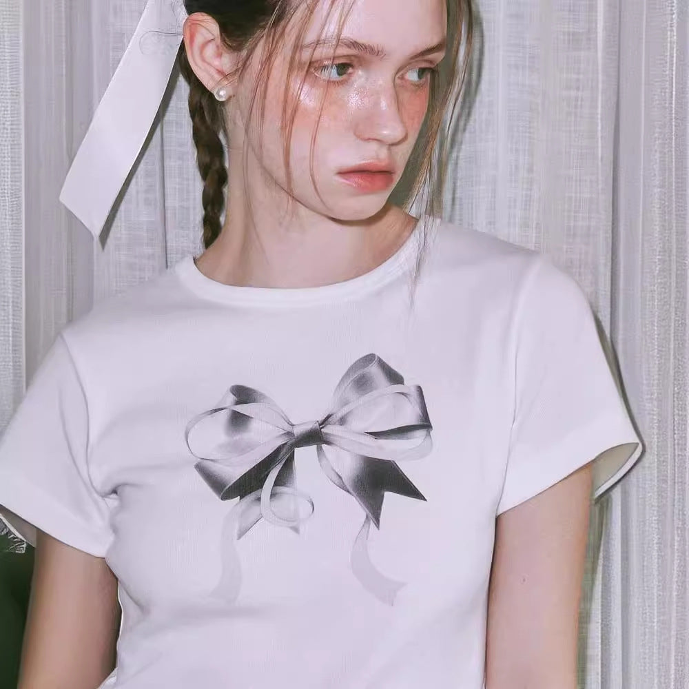 Helen – T-shirt à Manches Courtes avec Nœud et Col Rond