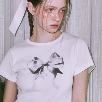 Helen – T-shirt à Manches Courtes avec Nœud et Col Rond