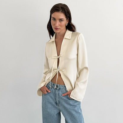 Tracy – Cardigan Ample en Satin Abricot pour Femmes