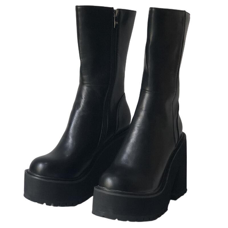 Grace – Bottines à Plateforme à Bout Rond avec Fermeture Éclair Latérale