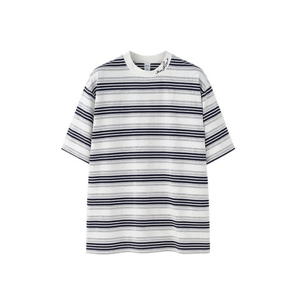 Joel – T-shirt à Rayures avec Broderie Décontractée