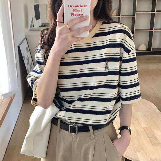 Jane – T-shirt Vintage à Rayures Courtes
