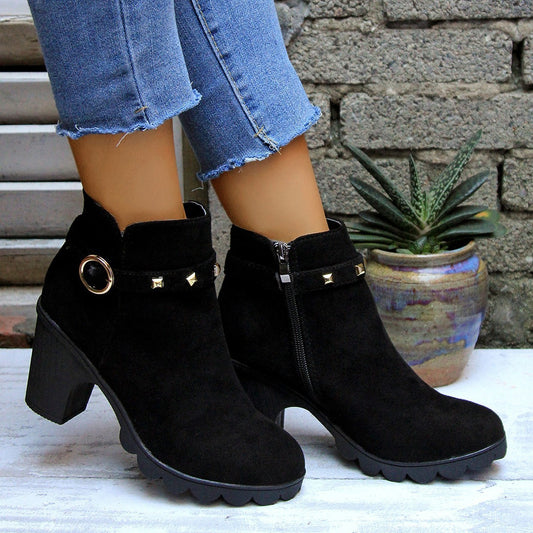 Danielle – Bottines à Talon Épais et Bout Rond