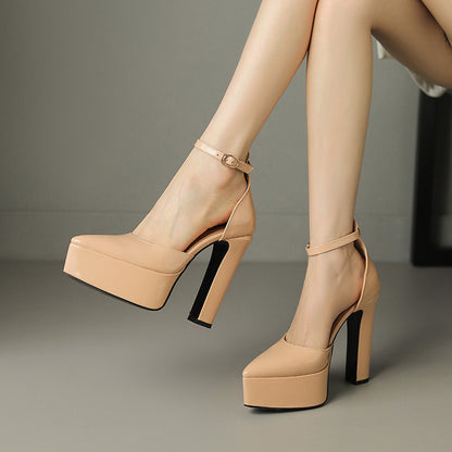 Andrea – Sandales à Talons Épais à Boucle et Pointe Creuse en Cuir Végan