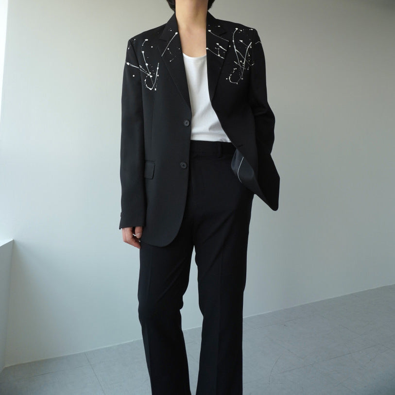 Jessica – Veste de costume avec taches de peinture blanches, élégante et polyvalente