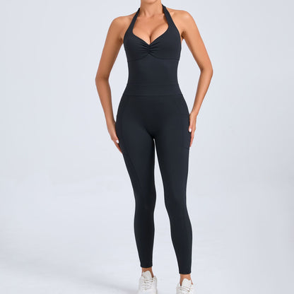 Tara – Combinaison Yoga à Col Halter avec Poches Latérales