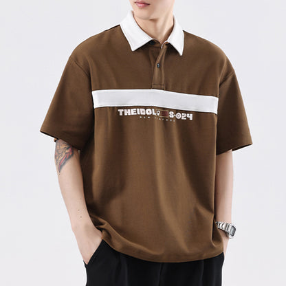 Garry – T-shirt à col rabattu avec rayures vintage et contraste de couleurs