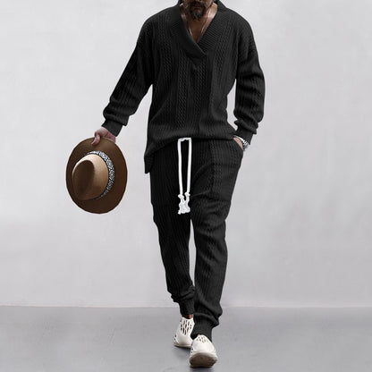 Richard – Ensemble Pull Jacquard à Col V et Pantalons Décontractés