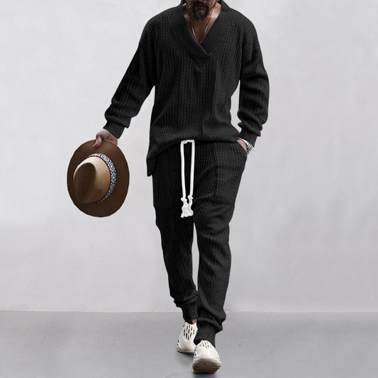 Richard – Ensemble Pull Jacquard à Col V et Pantalons Décontractés