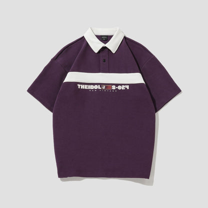 Garry – T-shirt à col rabattu avec rayures vintage et contraste de couleurs