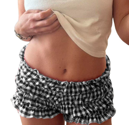 Grace – Shorts à Carreaux Décontractés et Sexy en Dentelle