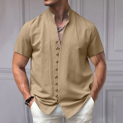 Perry – Chemise en Lin à Manches Courtes avec Col Montant