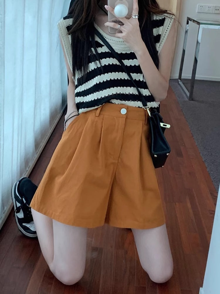 Sharon – Shorts en Velours Côtelé Taille Haute Décontractés