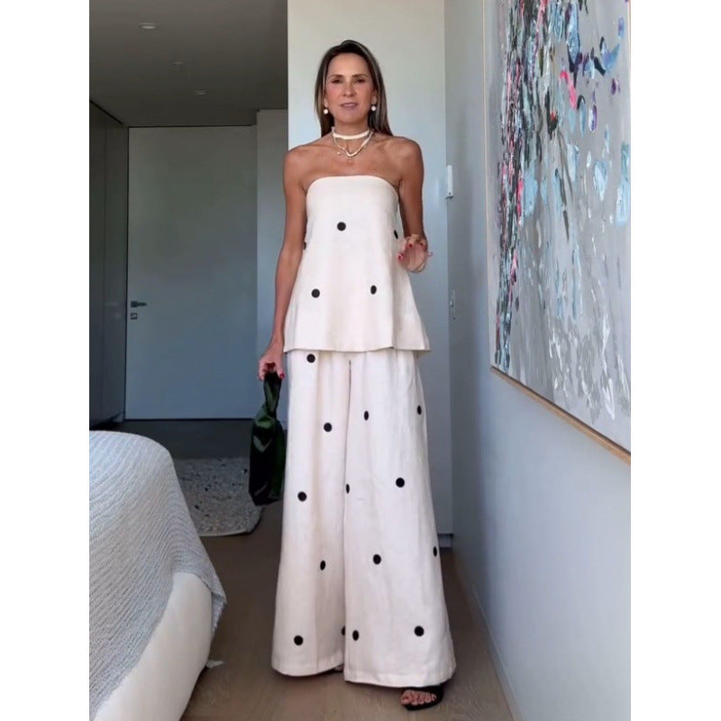 Sharon – Ensemble à Pois avec Pantalon à Jambe Large