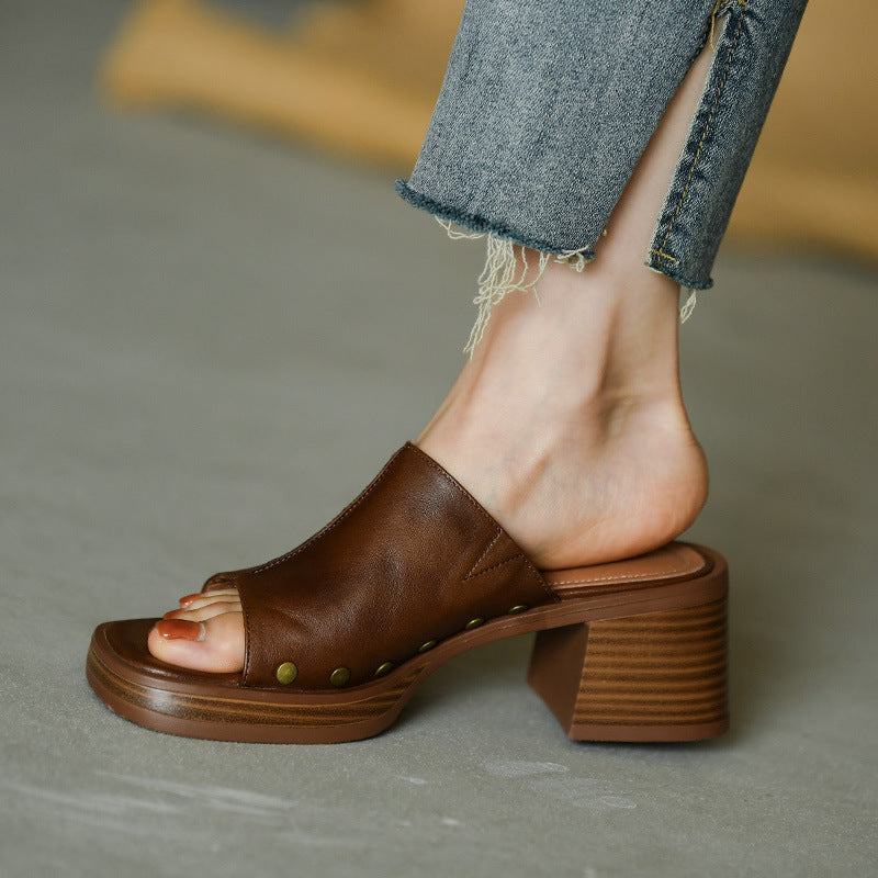 Julia – Mules à Talon Épais Tête Carrée Été