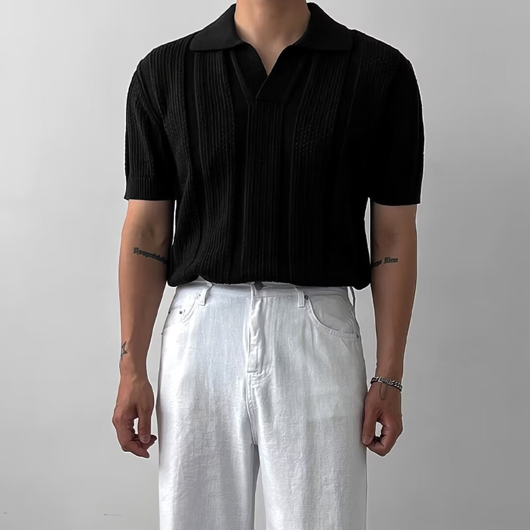 Donald – Polo à Mailles Creuses en Tricot Manches Courtes