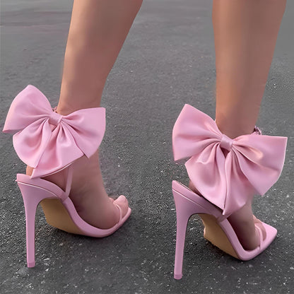 Mandy – Sandales Stiletto en Strass avec Nœud Arrière