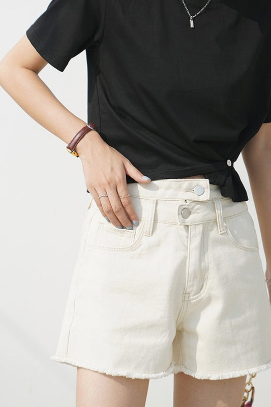 Karen – Shorts en Denim à Franges Beige
