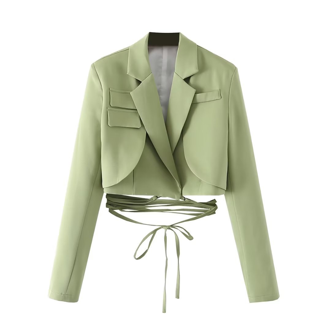 Emily – Veste à lacets à taille à cordon de couleur unie à manches longues