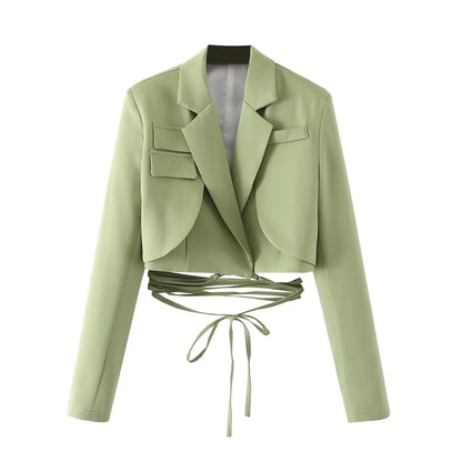 Emily – Veste à lacets à taille à cordon de couleur unie à manches longues