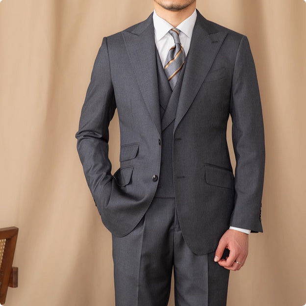 Noel – Costume trois pièces en laine de couleur unie