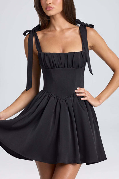 Natasha – Robe Courte à Bretelles Nouées Été Mode Évasée
