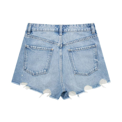 Dawn – Shorts en Denim Taille Haute Rétro Américain pour Femme