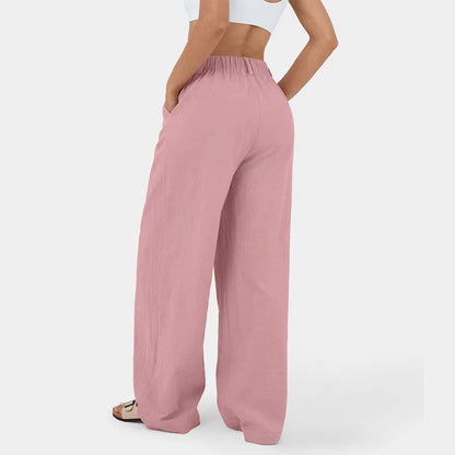 Marion – Pantalon Large en Coton Taille Haute
