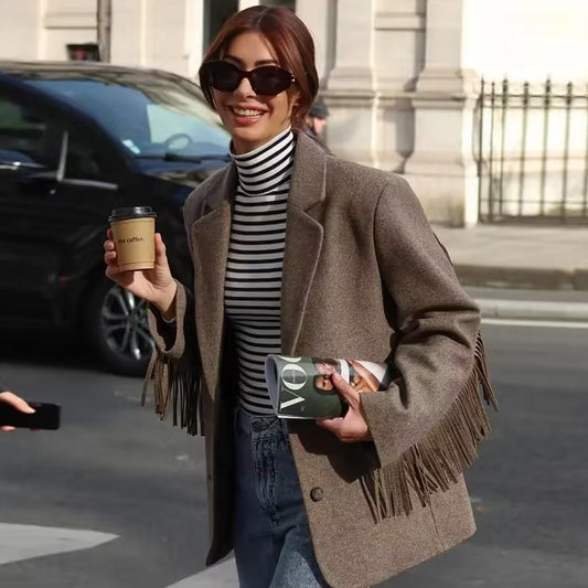 Hannah – Veste en Laine à Franges d'Automne