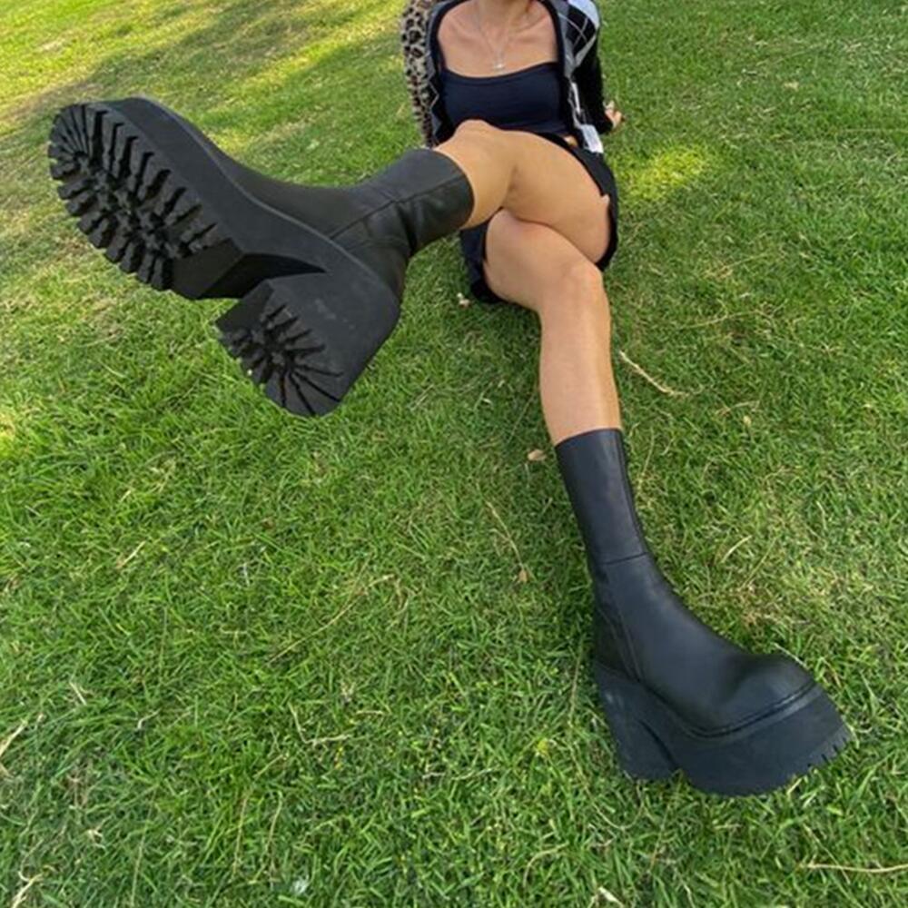 Grace – Bottines à Plateforme à Bout Rond avec Fermeture Éclair Latérale