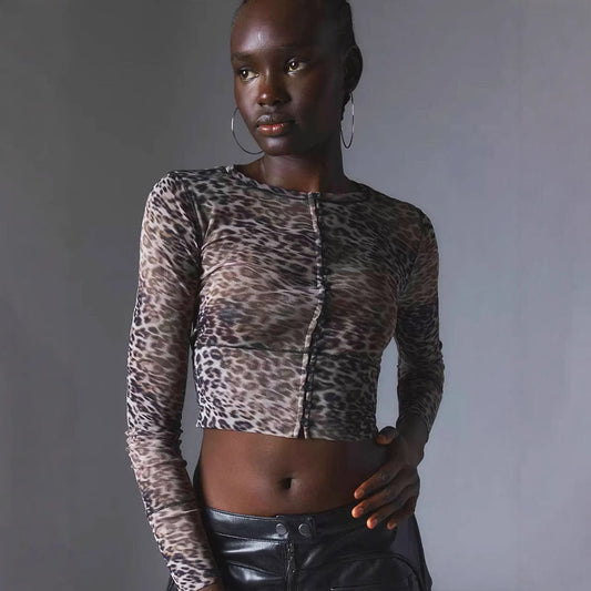 Melissa – Haut Slim à Manches Longues Imprimé Léopard