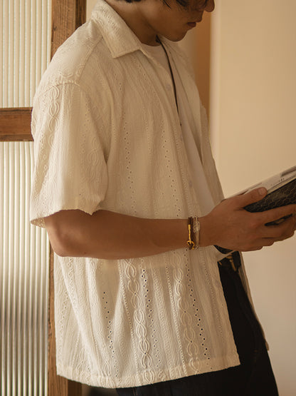 Gary – Chemise Vintage à Trous Jacquard pour Hommes
