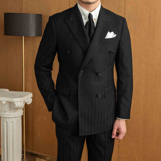 Raymond – Costume à double boutonnage noir à rayures polyvalent