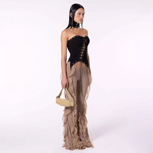 Jennifer – Pantalon Évasé Micro Ajusté pour Femmes