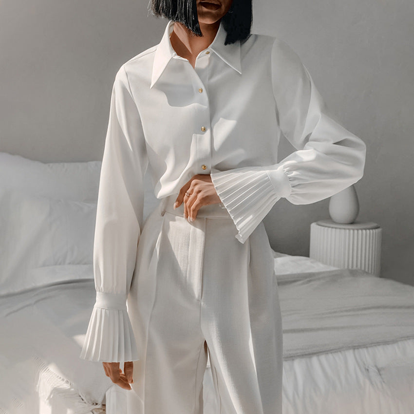Ruth – Chemisier à Volants Blanc pour Femme