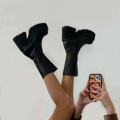 Grace – Bottines à Plateforme à Bout Rond avec Fermeture Éclair Latérale